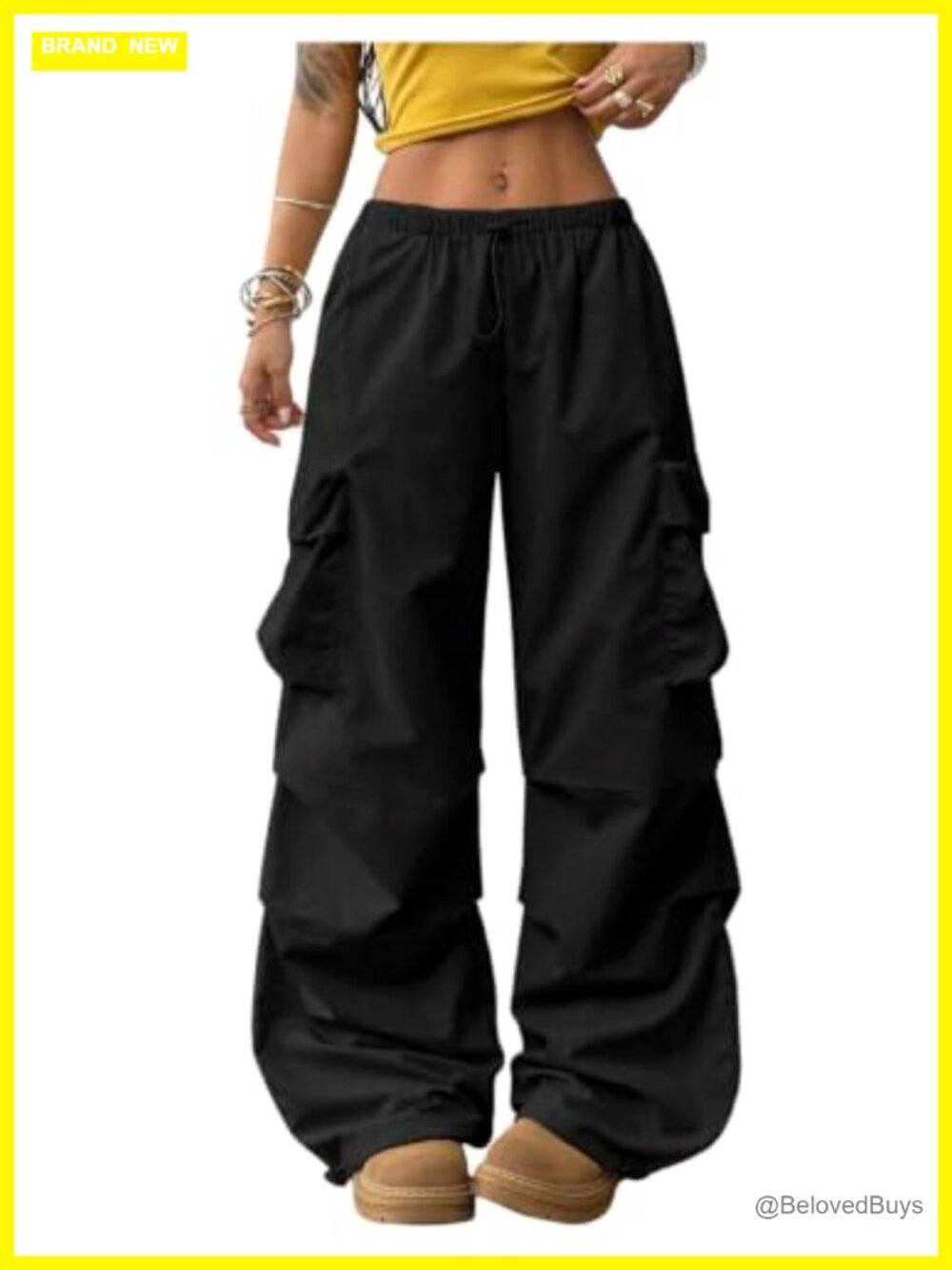 RoseSeek Y2K Wide Leg Cargo Pants Elastic Waist Baggy Trousers